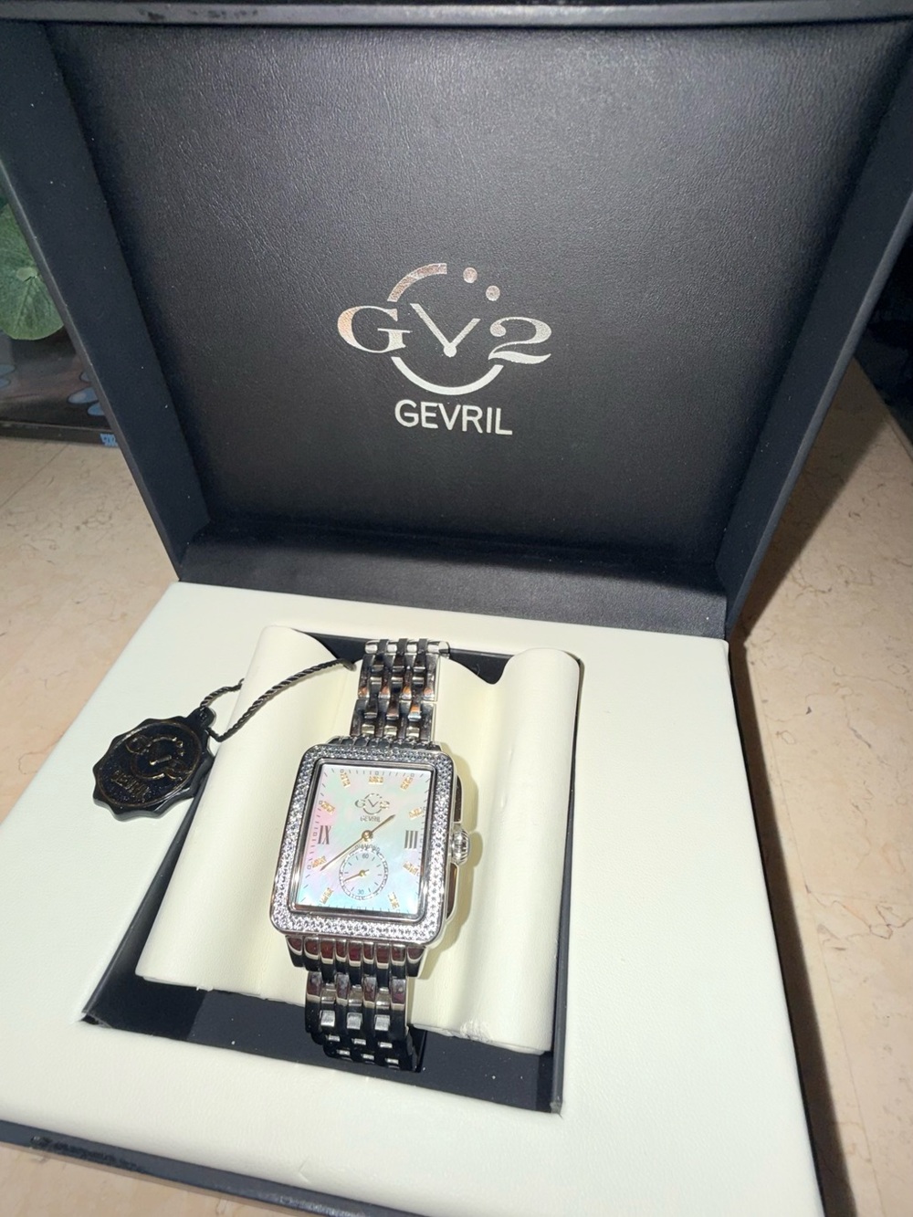 Women's Bari Tortoise Swiss Quartz Diamond Accents Silver Tone SS Bracelet 34x30